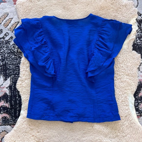 No. 6 Store Blue Double Ruffle Sleeve Button Down Blouse No 6 - Picture 4 of 5